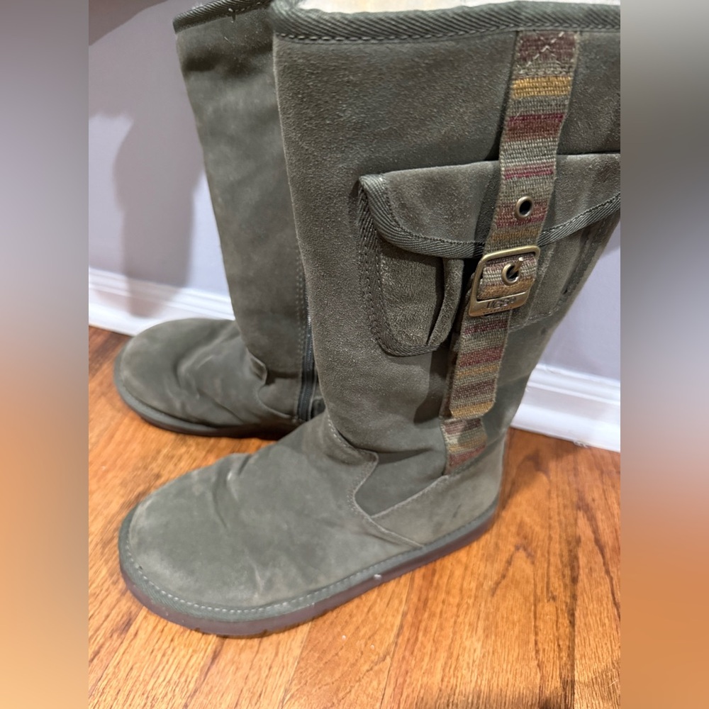 Stylish Green Suede Uggs with Buckle